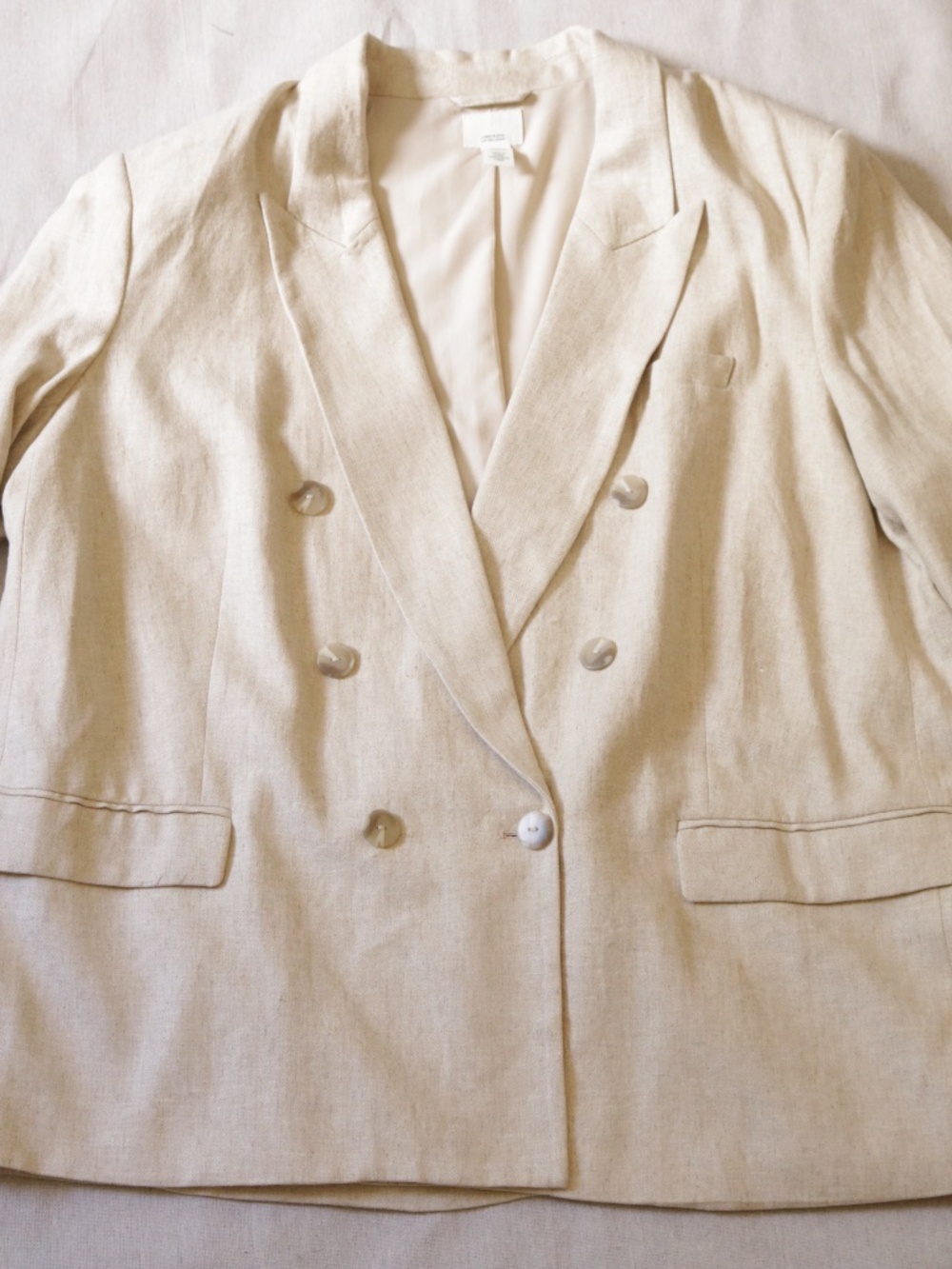 H&M Linen Blend Double Breasted Blazer Men's XL Beige Oversized Boxy Jacket